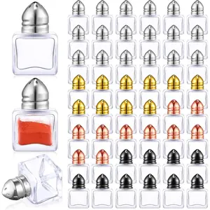 50 Set Mini Salt and Pepper Shakers, Small Bulk Clear Glass Individual Tiny Spice Seasoning Holders for Home Restaurant Kitchen Table Wedding Party Supplies, Multicolor