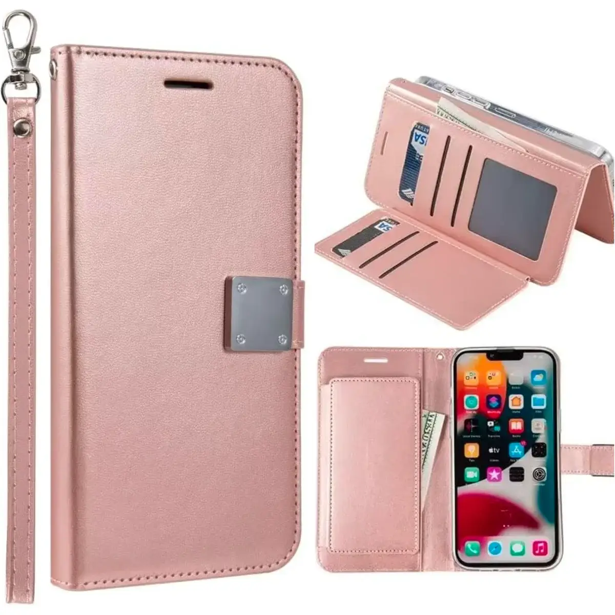 Entronix Case for iPhone 17/16/15/14/13/12/11/XR, Air/Plus/Pro Max - Foldable Wallet Cover & Card Holder with Lanyard, Smartphone Accessories