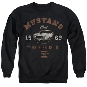 Ford Mustang The Boss Is In Sweatshirt, Mens Crewneck Graphic Top, Classic Muscle Car Style Sweater, Automotive Streetwear Outfit, Gift For Men Women