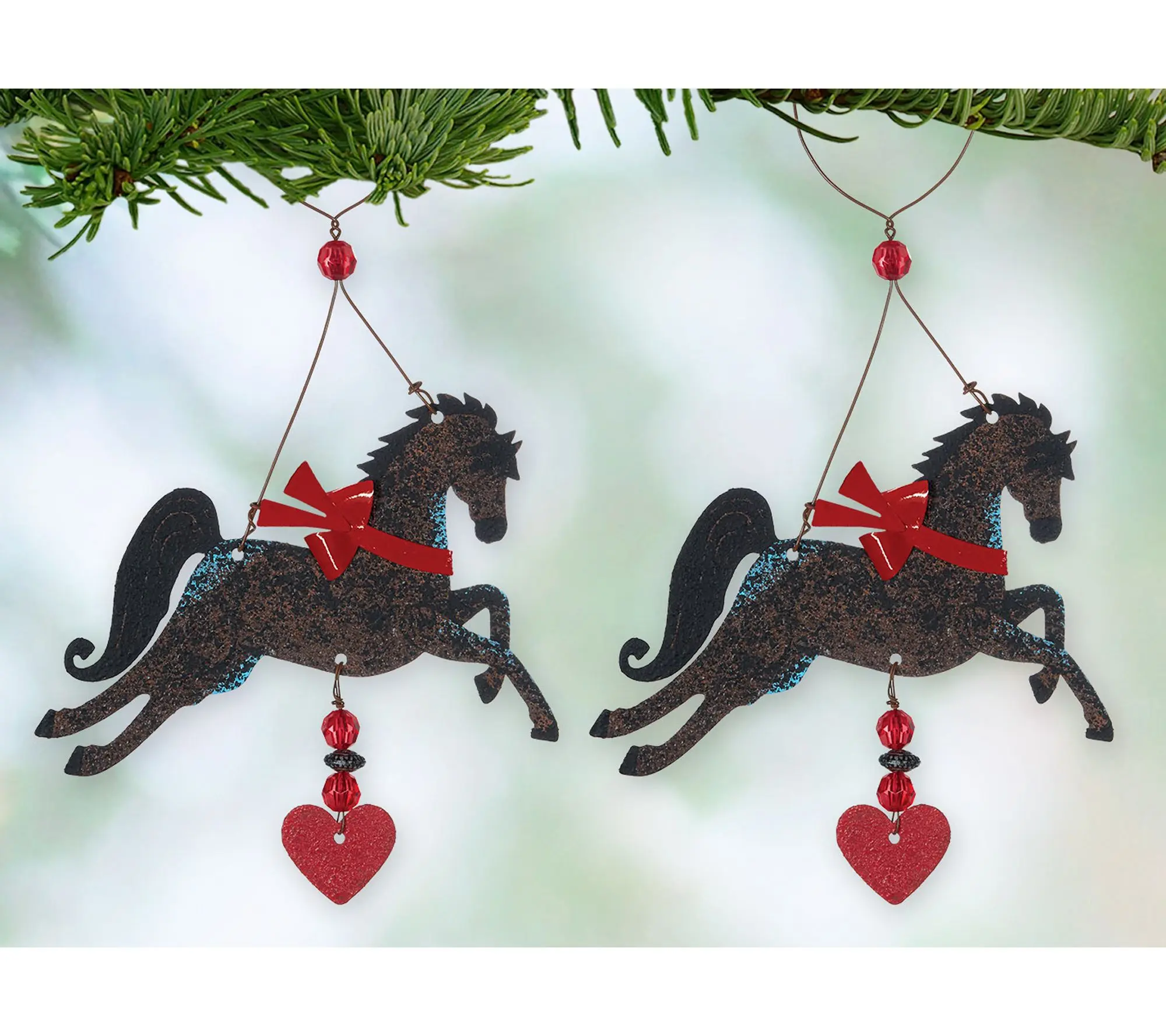 Sunset Vista Designs "Derby", Brown Horse Ornament Set of 2