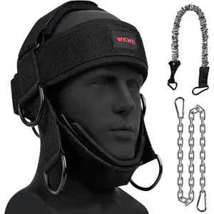 Neck Harness for Increases Neck Core Strength - Neck Exerciser with 30" Heavy Duty Steel Chain for Safely Lifting Weights Up to 280 lbs, Adjustable Head with Nylon Tether and 2 Carabiners
