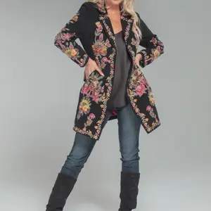 Amelia Embroidered Beauty Statement Coat Floral Black Floral