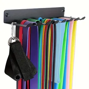 Heavy-Duty Wall-Mounted Barbell Rack & Multi-Gym Storage Shelf - Space-Saving Fitness Equipment Holder with Hooks for Resistance Bands, Weights, Jump Ropes - Compatible for Home Gym,, Commercial Use ()