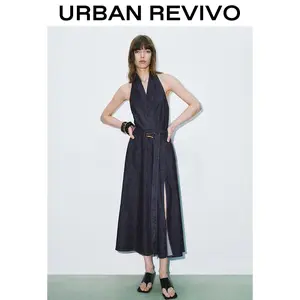 Women's Retro Ambiance Halter-neck Backless Denim Dress UWG850106 Casual Outfit 2025 Women Clothing Girl Elegant Fashion Trendy and Versatile OOTD Womenswear Sleeveless Minimalist