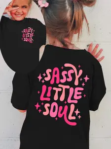 PUEMCO Girls' Cotton T-Shirt - Sassy Little Soul Letter Print, Retro Charm, Medium-Length Short Sleeves, Cute Pink Empowering Toddler Top, Thoughtful Gift for Little Girls