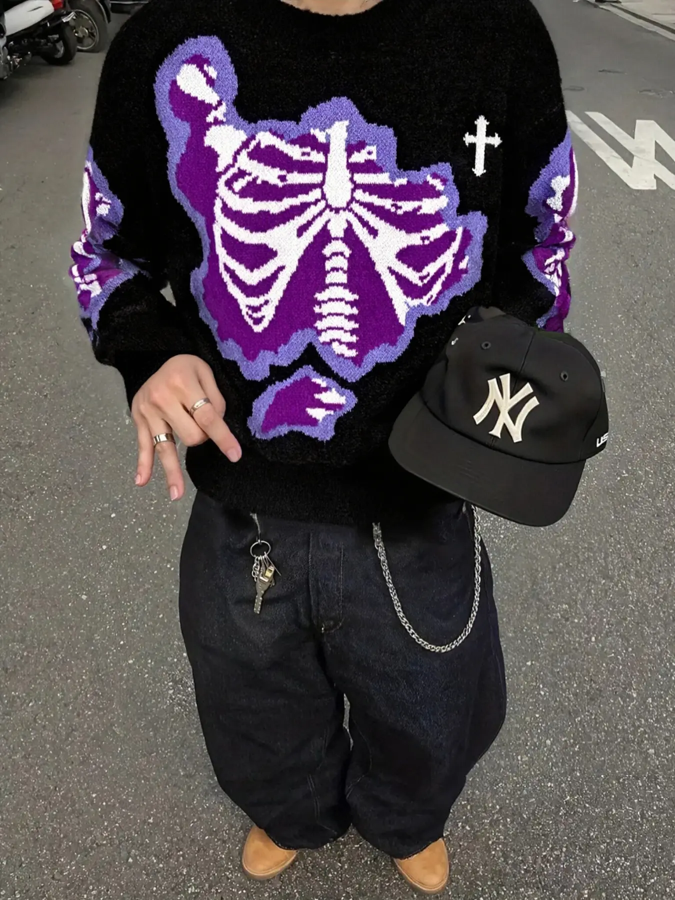Men's Dark Butterfly Bone Knitted Sweater, Knitwear, Casual Chic Knitwear, Trendy Casual Wear Essential, Stylish Pullover, Comfortable and Warm Knit Fabric, Must-Have Fashion Item