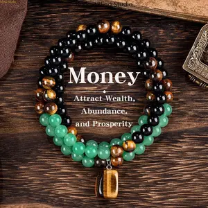 VÈRA Money Attraction Necklace With GreenAventurine & Tiger Eye  Pendant Healing Crystal Stone ,Anniversary, Vacation &Theme Parties Jewelry Charms Abundance Crystal bracelet,Long Chain,Sweater chain,Ideal Gift Jewelry for Men and Women