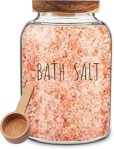 Bath Salts Glass Jar - Bath Salt Container with Wooden Lid and Scoop, for Bathroom Bath Decor Bathtub Accessories for Women - Airtight Storage (1)