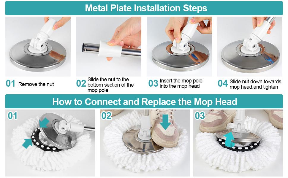 Easywring Microfiber Spin Mop & Bucket Floor Cleaning System with 3 Extra Refills and 61" Stainless Steel Adjustable Handle for Floor Cleaning