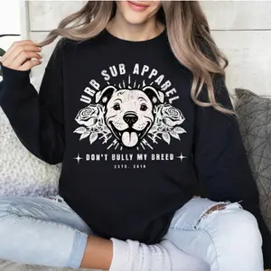 Dont Bully My Breed Sweatshirt Men Women Pitbull Dog Mom Graphic Pullover Vintage Pit Bull Advocate Gift Flower Rose Crewneck Top Staffy Rescue Lover Streetwear Clothing