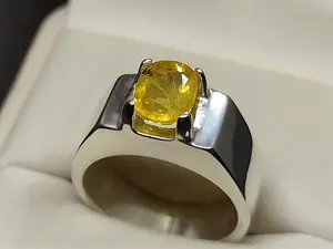 Natural Rare 3 Carats Eye Clean Ceylon Yellow Sapphire Handmade Sterling Silver 925 Men's Plain Ring