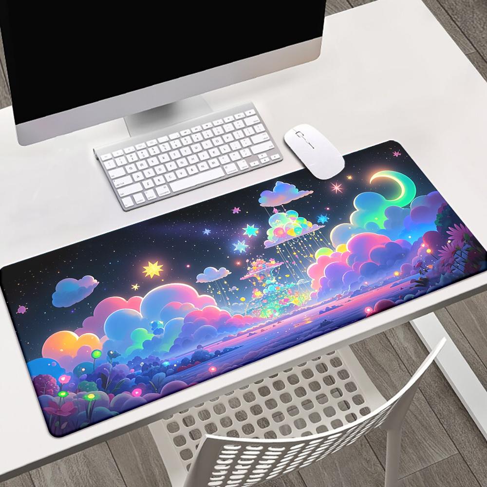 1pc XXL Anime Space Table Mat, Pastel Nebula & Stars Design, Non-Slip Rubber, Washable, Water-Resistant, HD Printed Desk Pad for Gaming, Office, Computer, Multi-Functional Mousepad