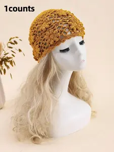 1pc Women's Retro Hollow Out Breathable Handmade Crochet Floral Decoration Versatile Lightweight Summer Sun Hat, Suitable For Daily Wear And Outdoor