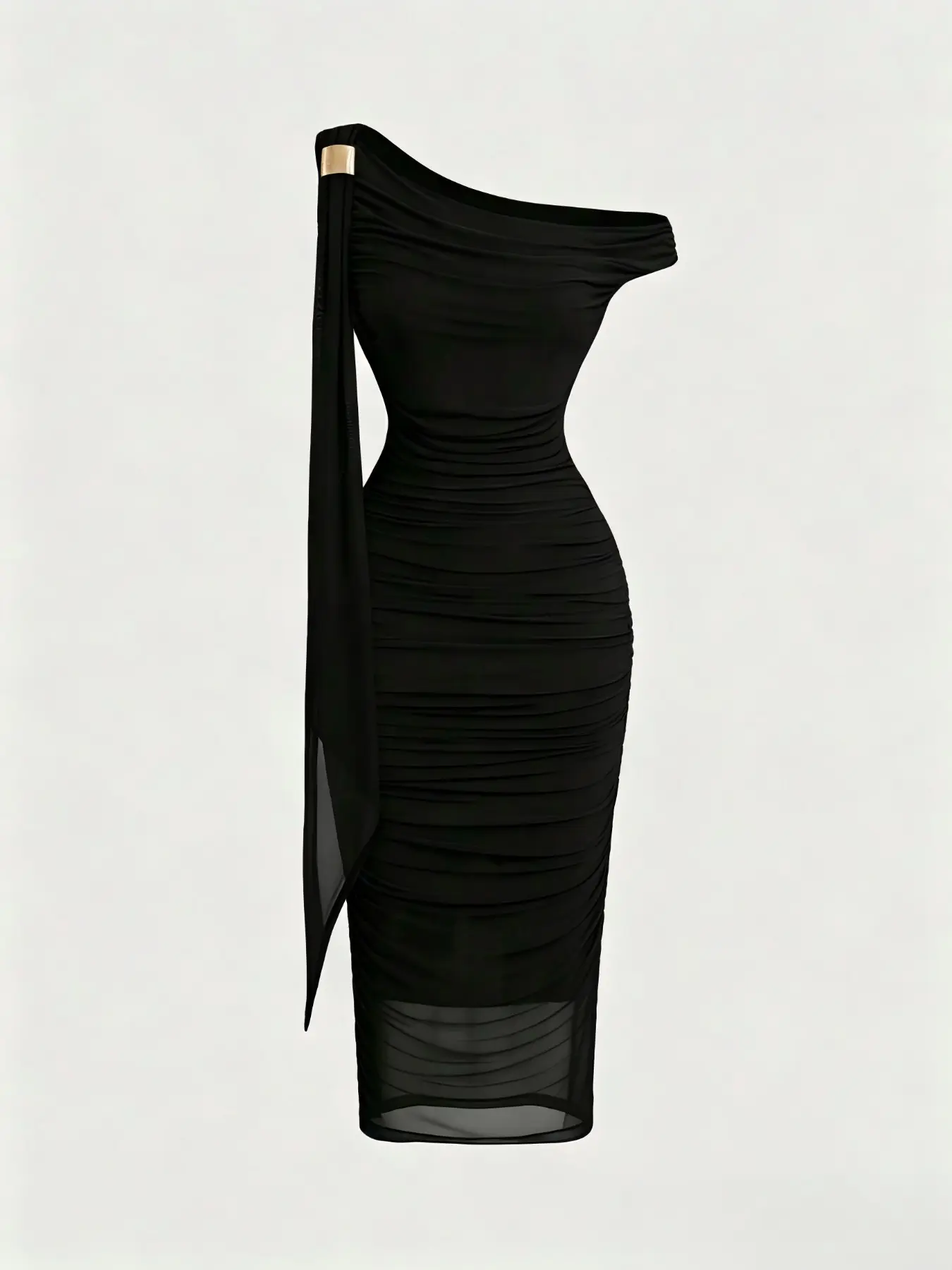 Elegant Women's Asymmetrical Neckline Ruched Fitted Bodycon Midi Solid Black Dress, Tight-Fitting Casual Daily Wear, Stylish and Comfortable, Womenswear - TikTok Shop Elegant Women's Asymmetrical Neckline Ruched Fitted Bodycon Midi Solid Black Dress, Tight-Fitting Casual Daily Wear, Stylish and Comfortable, Womenswear - TikTok Shop