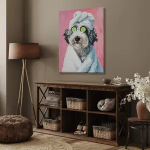 Funny Bathroom Wall Art Humorous Sheepadoodle Dog Groomers Poster Canvas Print Unframed Artwork for Dog Lovers Modern Home Decor
