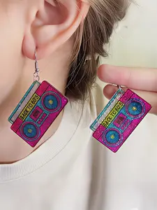 Vintage Retro 80s & 90s Style Acrylic Dangle Earrings Colorful Cassette Tape Pendant Earrings Retro Sequin Radio Drop Earrings 80s & 90s Costume Party Accessories Jewelry Gifts Suitable for Daily Wear or Gifting.