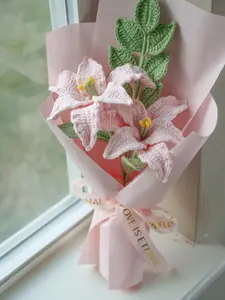 Handmade crochet rose bouquet, lily, Artificial flower, Decorative flower, Home decor, Office decor, Birthday gift, mother's day gift
