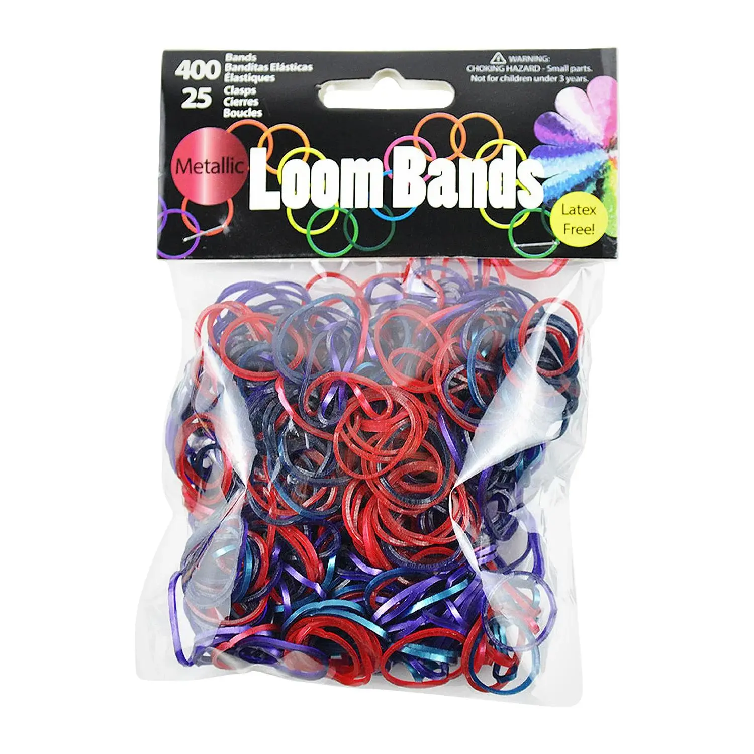 Metallic Loom Bands with Plastic Clasps, Bulk 425 Pc