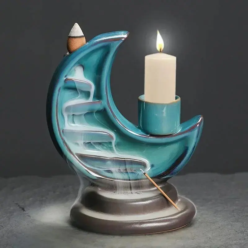 3 in 1 Ceramic Moon Design Incense Burner, 1 Count Creative Incense Burner Holder without Incense, Incense Holders, Incense Dish, Home Decor Ornament, Desktop Decoration for Living Room Bedroom, Aroma Fragrance Cool Incense Burners, Bakhoor Burner