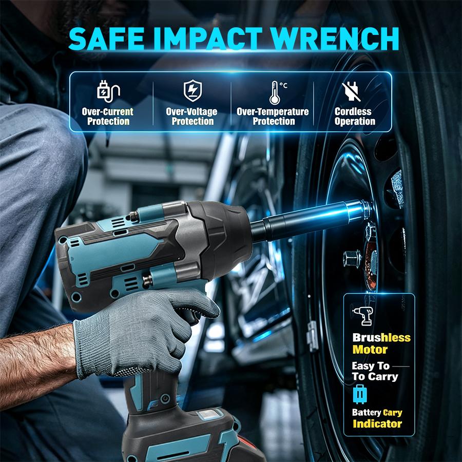 750N.M High Torque Brushless Cordless Impact Wrench 1/2 Inch, 4-in-1 Electric Impact Gun Kit with 2x Batteries, Complete Accessories & Storage Case, Power Tool for Car Lug Nut Removal & Household Construction, Fit Modified Vehicles 750N.M High Torque Brushless Cordless Impact Wrench 1/2 Inch, 4-in-1 Electric Impact Gun Kit with 2x Batteries, Complete Accessories & Storage Case, Power Tool for Car Lug Nut Removal & Household Construction, Fit Modified Vehicles