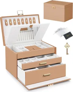 3 Layer Jewelry Box Organizer for Women Lockable Storage Case with Mirror Large Capacity Jewelry Holder for Rings Earrings Necklace Watch