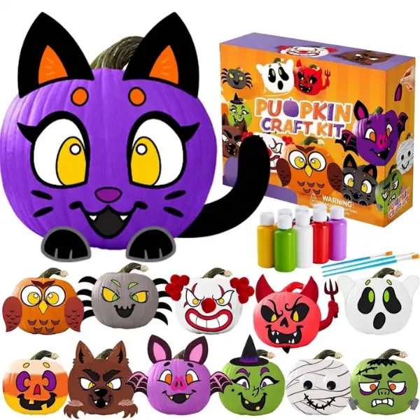 Halloween Pumpkin Decorating Kit for Kids DIY Pumpkin Painting & Coloring Craft Kit Halloween Arts and Crafts Activities, 12 Designs Pumpkin Decor Set, Party Favors, Classroom Crafts, Halloween Party Supplies for Boys & Girls