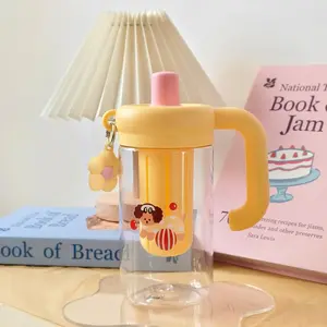 Plastic Cup for Girls, New Summer High Aesthetic Handle Tea Cup, Cute Straw Cup for Office, Stylish and Practical Drinkware