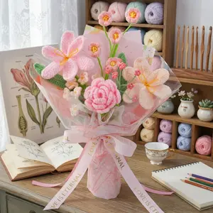 RIDDSEE Handmade Crochet Flower Bouquet, Eternal Knitted Floral Gift for Valentine's Day Mother's Day Christmas, Aesthetic Home Decor