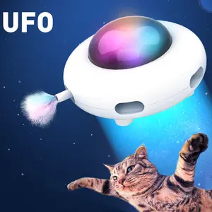 Automatic Interactive Cat Toy for Indoor Cats, UFO Cat Toy with Moving Feather, USB Rechargeable Kitten Exercise Toy