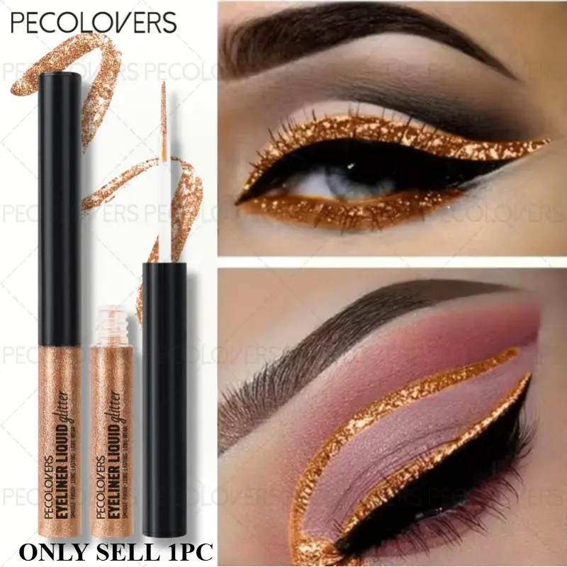 1pc Golden Shimmer Eyeliner Pen - Effortless Glide to Enhance Eye Charm, Intense Glitter Finish, Ideal for Photography, Makeup Tutorials & Live Shows - Long-Lasting Glitter Liquid Eyeliner Cosmetic