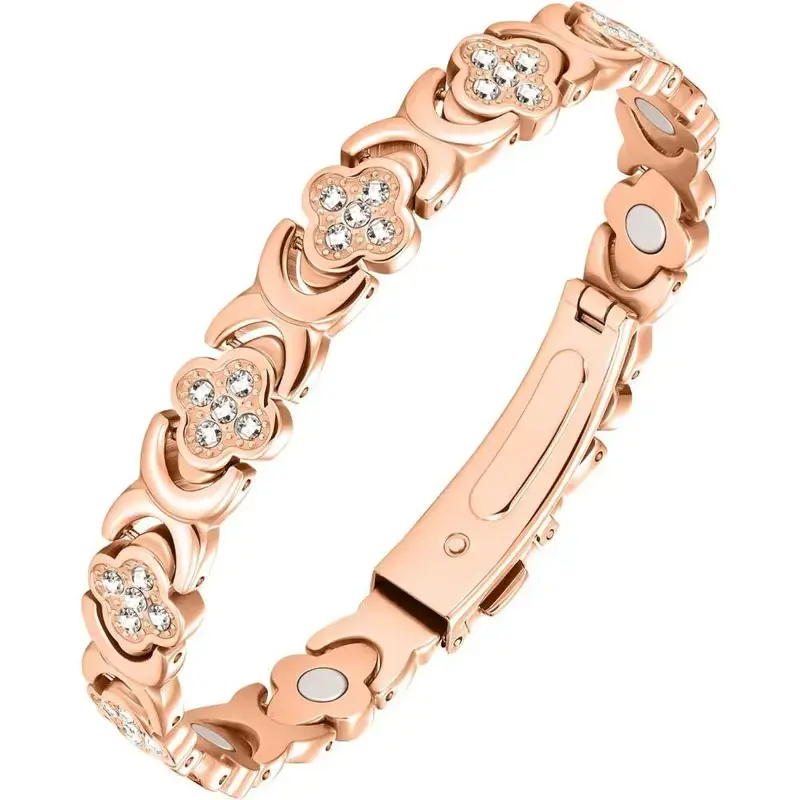 Pure Copper Bracelets for Women 3500 Gauss Magnetic Force Sparkling Cubic Zirconia Adjustable Stretchable Fashionable Layered Design for Outdoor Leisure