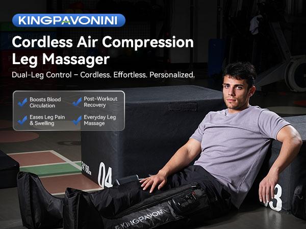 KingPavonini Cordless Leg Compression Massager with 5 Overlapping Chambers & 3 Foot Heat, 4500mAh Leg Massager,19 Modes & 8 Intensities, Recovery Boots for Athletes