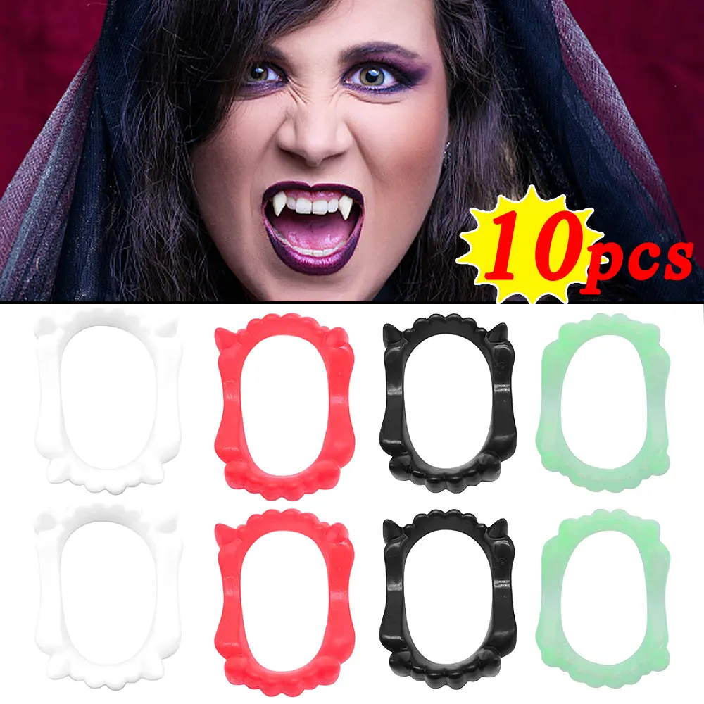 Gothic PVC Plastic Vampire False Teeth - 1/3/10-Piece Luminescence Adjustable Dentures (6.5 * 4.5Cm), High-Quality Halloween Party Cosplay Props for Movies, Easy-to-Clean Horror Supplies