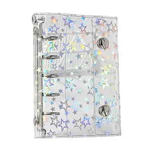 M5 A6 A7 Budget Binder Cover Clear Glitter PVC Binder Refillable Notebook for Photos Pictures Albums Organizer Planner Folder NONE