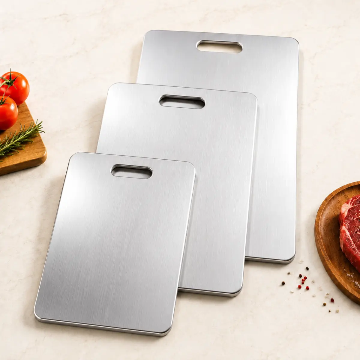 Stainless Steel Cutting Board, Double Sided Kitchen Essential Tool, Heavy Duty Non Slip Food Prep Board for Meat Vegetables, Easy Clean Mold Resistant Metal Chopping Board, Knife Friendly Kitchen Accessories