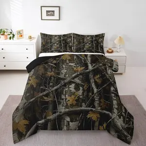 Feelyou Multi-Size Whole Piece Microfiber Camo Duvet Set - Western Cabin Rustic Hunting Lodge Down Comforter for Adults, Country Forest Camouflage Quilt, Bed Sheet Sets, RV/Home Travel-Friendly Linens, Microfiber Bedding Set, Bed Comforter Sets