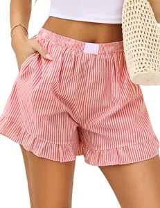 Marvmys Womens Boxer Shorts Cotton Pajama Bottoms Summer Gingham Ruffle/Lace Shorts Casual Y2K Beach Shorts S-2XL