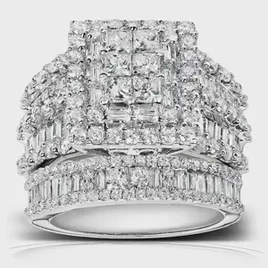 Stunning Exaggerated Women's Ring Set - 2Pcs Personalized Cubic Zirconia Statement Ring, Fashion Jewelry for Her