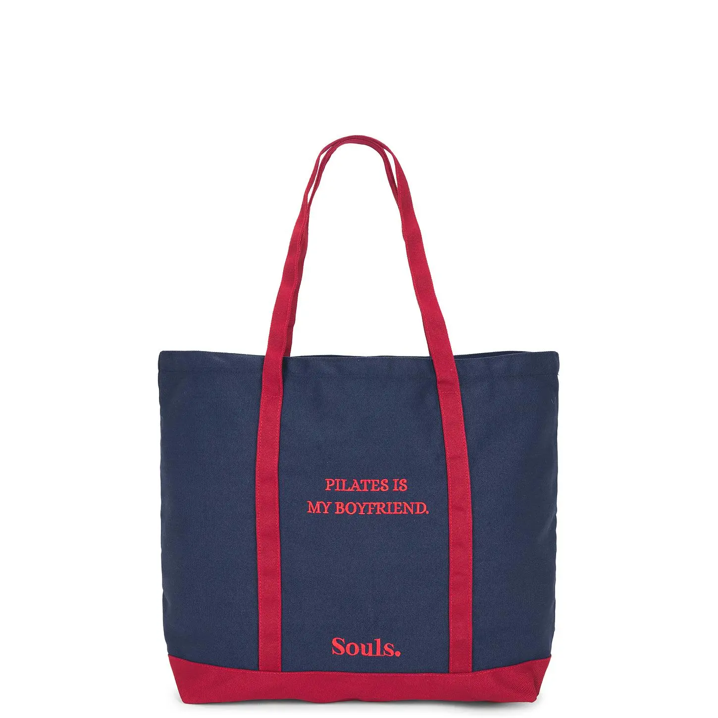 Souls. Pilates Is My Boyfriend Tote in Navy Blue & Burgundy