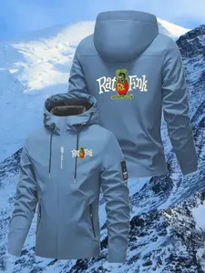 Men's Printed Sporty Casual Jacket, Youth Campus Style Student Trend Outdoor Wear, Fashionable Outerwear for Young Men