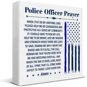Police Academy Gifts, Police Officer Prayer Wood Sign Personalized Plaque Home Office Desk Shelf Wall Table Decorative Gifts for Birthday Christmas Graduation 5x5 inch