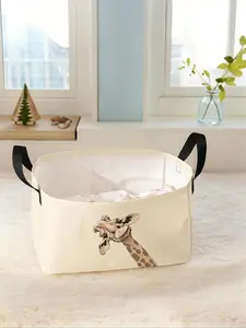 Giraffe Pattern Storage Basket, Multi-functional Storage Basket with Handle, Foldable Clothes Storage Basket for Living Room, Bathroom, Kitchen, Clothes Hamper