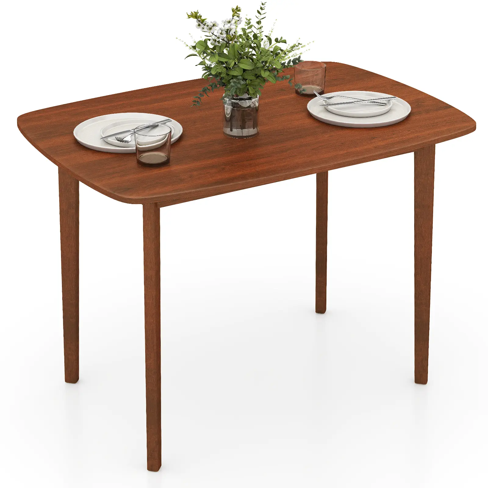 COSTWAY - Wooden Dining Table for 2-4 People Kitchen Table with Rubber Wood Legs-Walnut