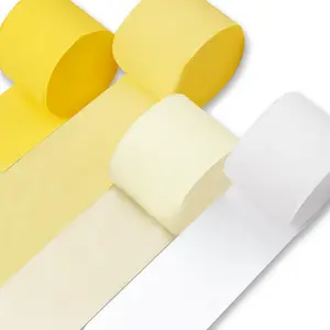 PartyWoo Yellow, Pastel Yellow and Pearl White Crepe Paper Streamers, 4pcs 328ft Pack, Festive Decor for Birthday, Wedding, Anniversary Party Supplies