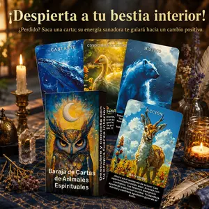 Spanish Language Spiritual Animal Oracle Card Set, 52 Tarot Cards with Keywords, Divination Tool for Inner Exploration and Healing Energy