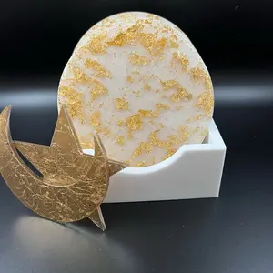White and Gold Flakes Coasters for Tableware - Cutlery resin coasters