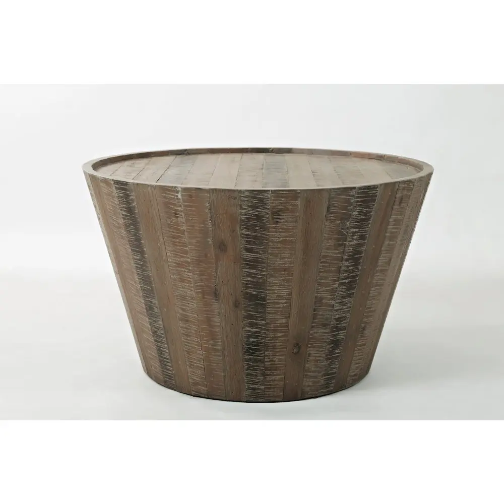 Conundrum Modern Distressed Solid Wood Drum Coffee Table