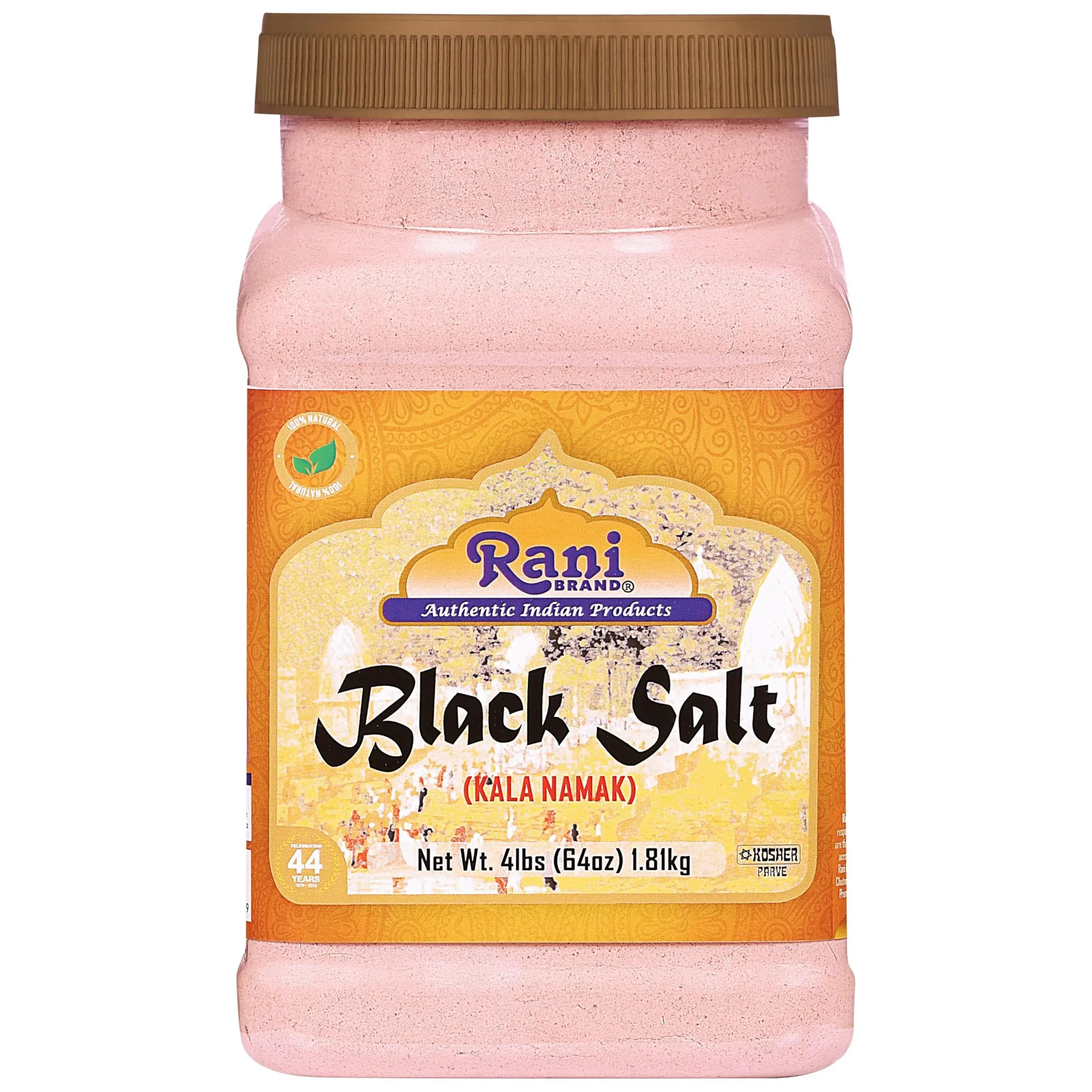 Rani Black Salt Powder (Kala Namak) Mineral 64oz (4lbs) 1.81kg Bulk PET Jar ~ Unrefined, Pure and Natural | Vegan | Gluten Friendly | Kosher | Indian Origin
