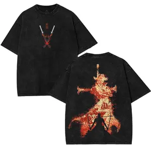 Retro Vintage Limited mihawk 1-Piece Anime Double Printed Washed Tee Unisex Oversized Anime Manga Acid Washed Lightweight Cotton T Shirt