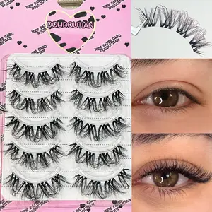 DUODUOTIAN C-Curl Lashes (5 Pairs, 13-15mm) Dense DIY Cluster Extensions - Thick and Long Eyelashes, Curling and Messy Upper Eyelashes, 3-Second Easy Application, Beginner-Friendly, Volumizing, Eye-Enlarging, for Stage Makeup & Holiday Gifts